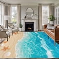 thumbnail image 1 of Summer Beach Washable Living Room Rugs 6'x9', Teal Blue Ocean Waves Beige Sand Starfish Shells Low Pile Throw Large Area Rug Non-Slip Sturdy Edge Binding Carpet for Dining Room Kitchen Office, 1 of 9