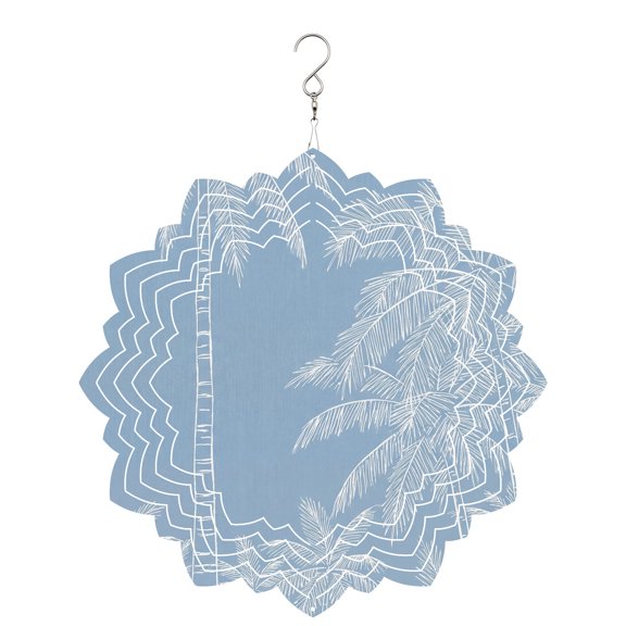 Summer Beach Wind Spinner for Garden Yard 8In, Graffiti White Palm Trees Abstract Plant Blue Coastal 3D Stainless Steel Kinetic Hanging Wind Spinners Rustproof Outdoor Decor for Lawn Patio Home