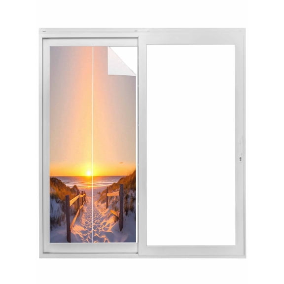 Summer Beach Window Privacy Film, Sunset Nautical Ocean Sea Static Cling UV Sun Blocking Tint Film Heat Control Windows Films for Bedroom Bathroom, Window Stickers 17.7"x39.3"