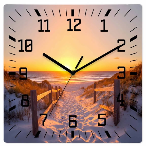 Summer Beach Wooden Wall Clock Silent Non Ticking, Sunset Nautical Ocean Sea Square Wall Clocks Battery Operated, Decor Clock for Home Office, Living Room, Kitchen, 12 Inch