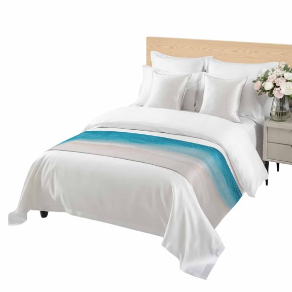 Summer Beaches Bed Runner for Cal King Size Bed, Artistic Oceans Casual Sea Waves Coastal Landscape Soft Bedding Scarf Bedding Protector Slipcover Sofa Throw for Bedroom Hotel Guesthouse