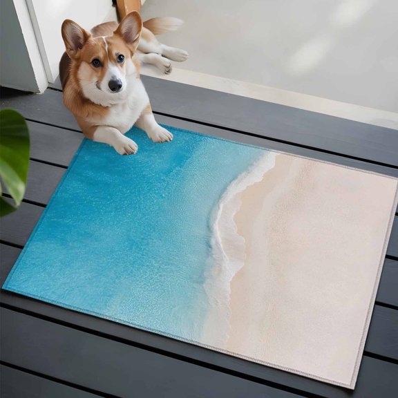Summer Beaches Front Door Rugs 2x3 ft Casual Oceans Artistic Sea Wave Coastal Landscape Small Rug for Entryway Non Slip Washable Bathroom Door Mat Absorbent Floor Mat for Indoor Entrance