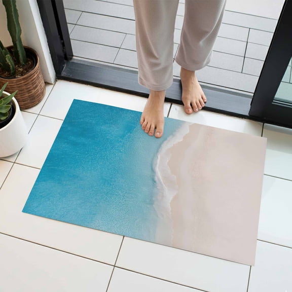 Summer Beaches Indoor Door Mat 20x31.5 Inch Casual Oceans Artistic Sea Wave Coastal Landscape Front Door Mat Non Slip Washable Entryway Rug Low Profile Dirt Trapper Doormat for Kitchen Bedroom