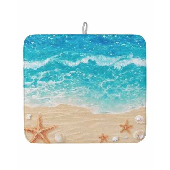 Summer Beaches Oceans Shells Starfish Dish Drying Mats for Kitchen Counter,Absorbent Microfiber Dish Drainer Rack Mat Blue Sea Water Drying Pad for Sinks,Utensils,Countertops,16x18in