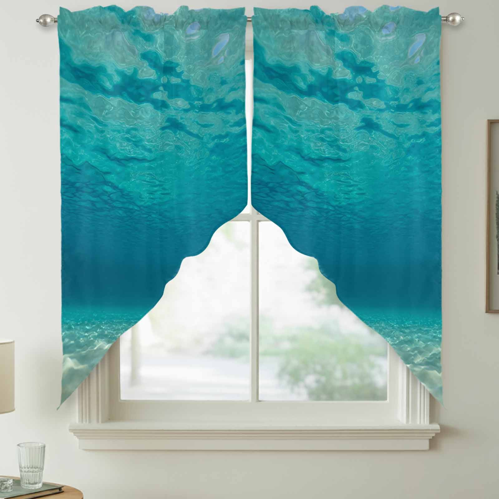 Rod Wave Fall Summer Beaches Swag Valances for Windows, Ocean Waves Clear Water Rod ...
