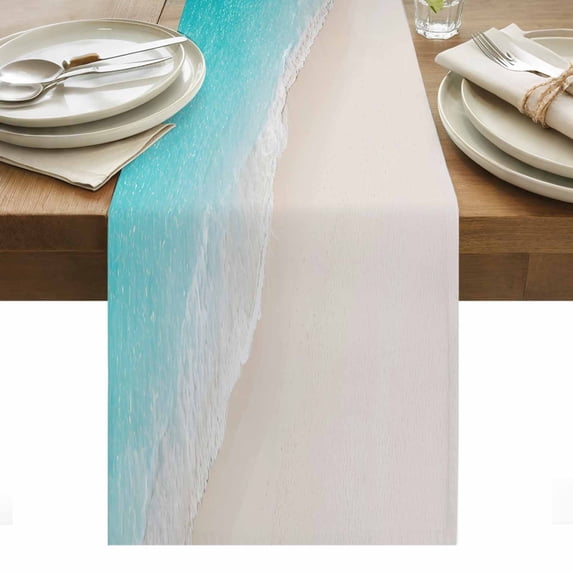 Summer Beaches Table Runner Artistic Oceans Casual Sea Wave Coastal Landscape Table Runners Dresser Scarves Holiday Kitchen Dining Table Decoration for Home Party Indoor 13x72 Inch