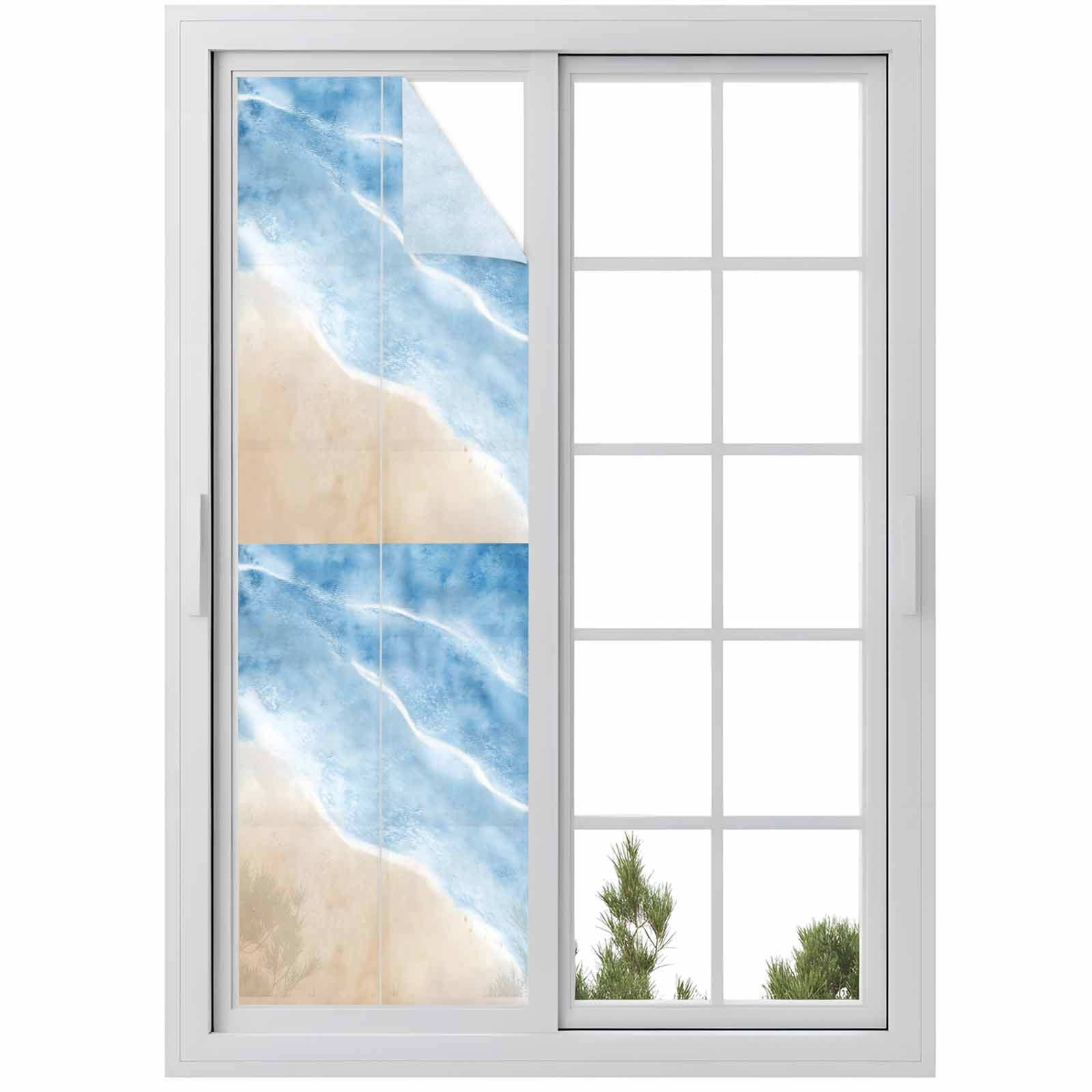 Summer Beaches Window Privacy Film, Gradient Navy Blue Ocean Casual Sea ...
