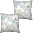 thumbnail image 1 of Summer Beachy Pillow Covers 16x16 Set of 2 Coastal Coral Throw Pillow Covers Seashell Starfish Pillow Case for Living Room Bedroom Home Decor, Cotton Linen, 1 of 6