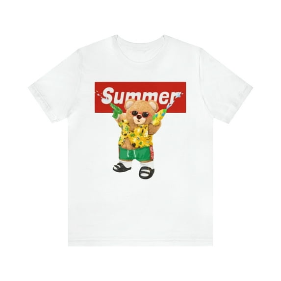 Summer Bear with Water Gun Adult Jersey Short Sleeve Tee