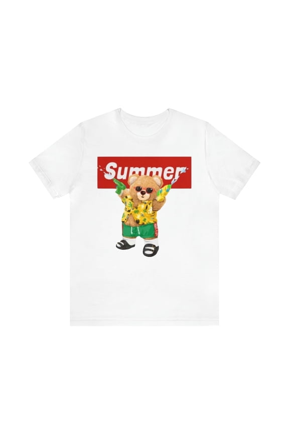Summer Bear with Water Gun Adult Jersey Short Sleeve Tee