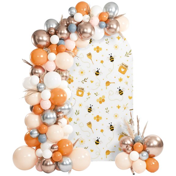 Summer Bee Arch Backdrop Cover 6Ft, Wedding Arch Covers Stretchy Backdrop, Sweet Honey Spring Floral Botanical Fitted 2 Sided Arched Photo Background for Birthday Party Decorations