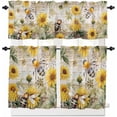 thumbnail image 1 of Summer Bee Daisy Kitchen Curtains and Valances Set, Rod Pocket Curtains Tier Farmhouse Window Curtains 24 Inch Length, Farmhouse Floral Rustic Brown Wooden 3 Piece Kitchen Curtains Set, 1 of 6