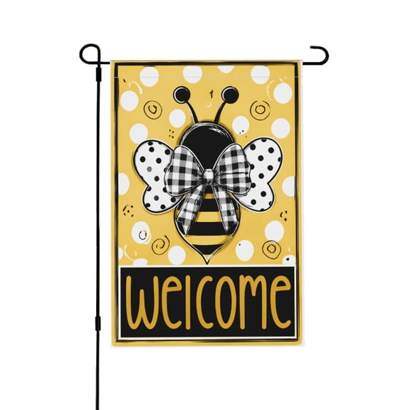 Summer Bee Garden Flag with Polka Dots Welcome Burlap Seasonal Yard Decoration for Outside 12x18 in