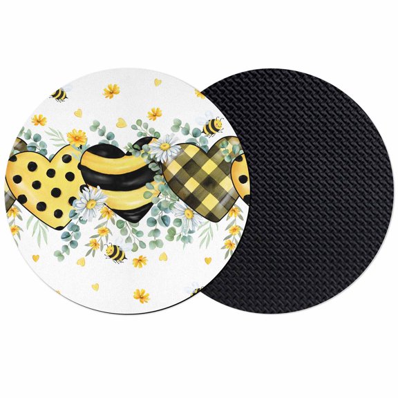 Summer Bee Love Coasters Set of 2, Absorbent Coasters for Drinks, Daisy Floral Eucalyptus Leaves Rustic Coaster for Desk Coffee Table Protection, Home Decor House Warming Gifts 4"