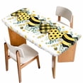 thumbnail image 1 of Summer Bee Love Table Cloths for 6 Foot Rectangle Tables, Daisy Floral Eucalyptus Leaves Rustic Patio Waterproof Elastic Fitted Tablecloths, Washable Rectangular Table Cover for Camping, 1 of 8