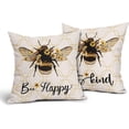 thumbnail image 1 of Summer Bee Pillow Covers 16x16 Inch Bee Happy Throw Pillow Covers Farmhouse Bee Kind Decorative Pillowcase Linen Cushion Cover for Home Couch Sofa Patio Bedroom Livingroom Set of 2, 1 of 6
