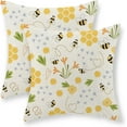 thumbnail image 1 of Summer Bee Pillow Covers 18x18 Inch Set of 2, Yellow Honey Bee Decorations Throw Pillows Spring Outdoor Pillowcase Linen Bee Kind Floral Decor Farmhouse Summer Cushion Case for Couch Home Sofa, 1 of 6