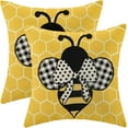 thumbnail image 1 of Summer Bee Pillow Covers 18x18 Set of 2, Yellow Honeycomb Polka Dots Plaid Decorative Throw Pillow Covers Linen Farmhouse Cushion Pillow Covers for Sofa Couch Outdoor Decor, 1 of 6