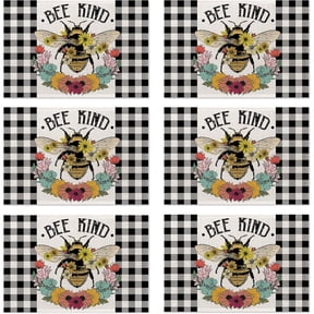 Summer Bee Placemats Set of 4,Washable Heat Resistant 1218 Inch Linen Table Mats Sunflower Place Mats for Party Outdoor Dining Decor