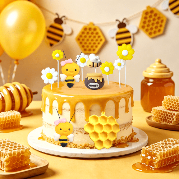 Summer Countryside Themed Cake Decorations - Sweet Bee Design Party Decoration Set for Themed Birthday Parties & Outdoor Gatherings