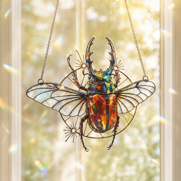 Summer Beetle Holographic Acrylic Window Ornament Rainbow Sun Catcher Gift