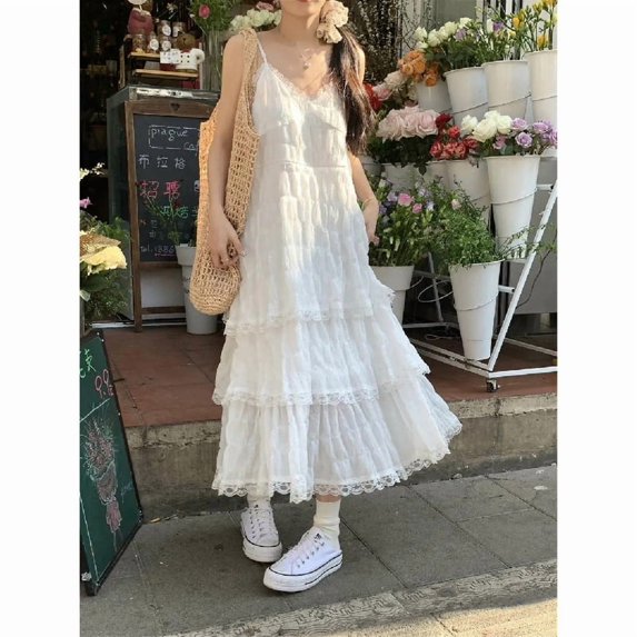 Summer Befree Long Vintage Casual Ruffles Elegant Maxi Strap Camis Silky Beach Lace Elegant Party Dress Vestidos Sexy Women