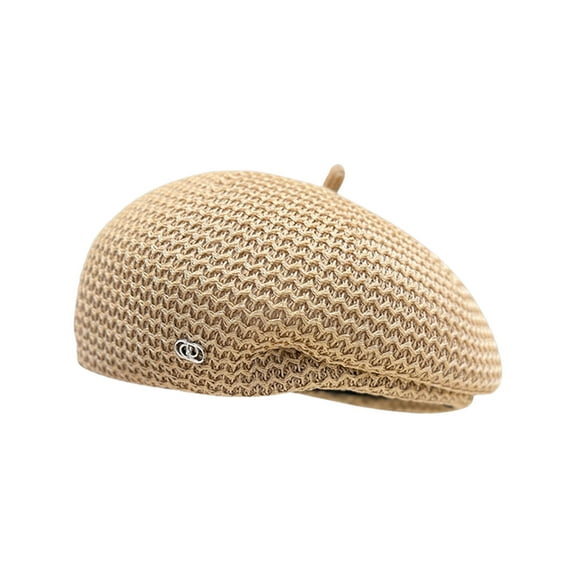 Summer Beret Hat for Women Lightweight, Breathable Adjustable Casual Beach Hat Khaki Color Size 56-58cm
