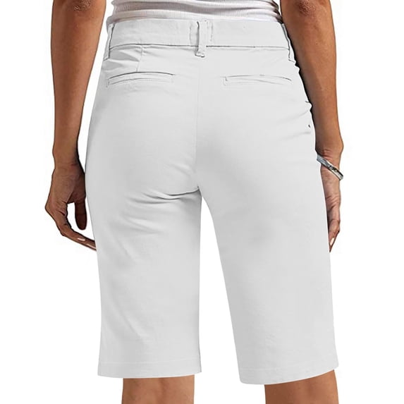 Summer Bermuda Shorts for Women Knee Length Golf Shorts Trendy Casual 2026 High Waisted Vacation Stretch Pants White M