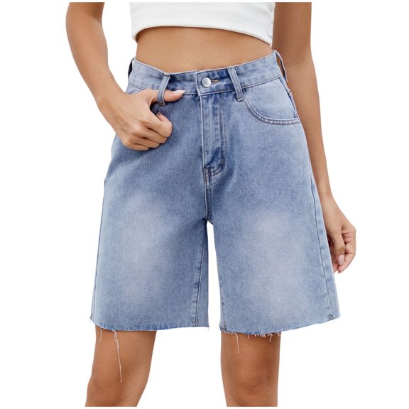 Summer Bermuda Shorts for Women Trendy Women's Casual and Fashion Spring and Summer New Water-Washed Denim Pants New Blue S