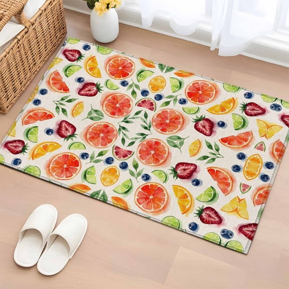 Summer Berries Entryway Rug 2'x3' Mixed Citrus Fruit Kitchen Farm Strawberry Lemon Slices Small Area Rug Non-Slip Front Door Mat Washable Floor Carpet for Indoor Entrance Kitchen Bathroom