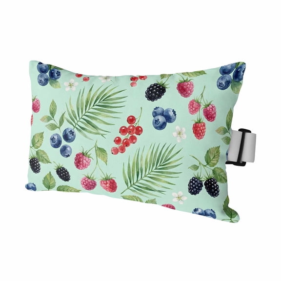 Summer Berry Outdoor Pillows for Chaise Lounge Chair Waterproof Lumbar Pillows with Insert&Adjustable Strap Beach Headrest Pillow Botanical Blueberry Raspberry Flowers Leaves Pool Pillow 11"x16"