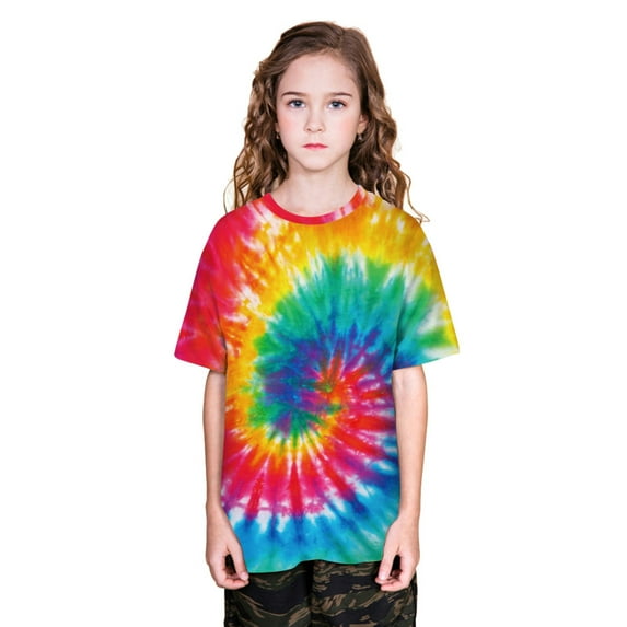 Summer Big Boys Girls T-Shirts Teen Tie Dyed Print Casual Short Sleeve Blouse T Shirts Tee Tops Clothes For 5-14 Years