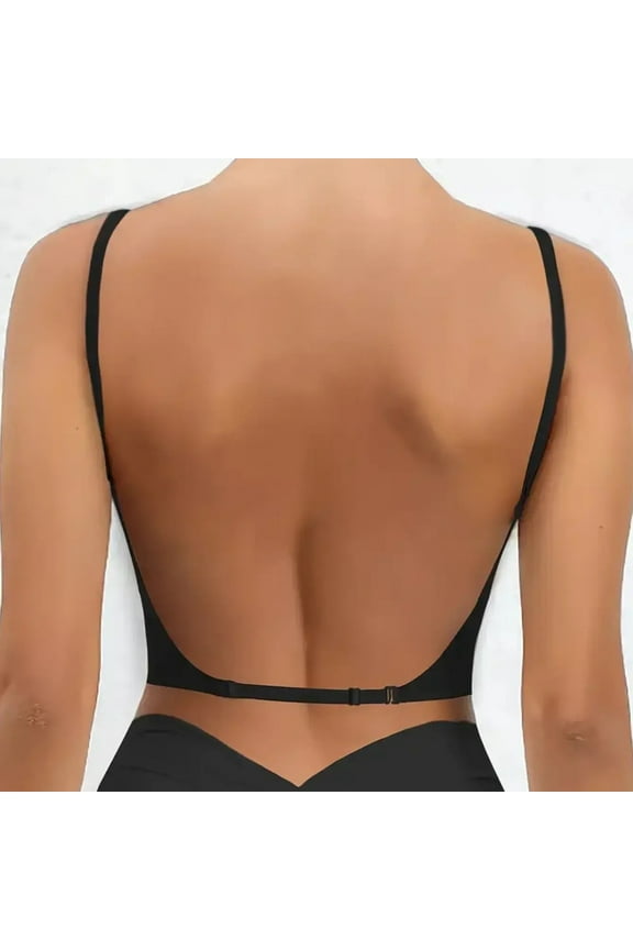 Summer Big U Backless Bra, Summer Big U Backless Bra, Gathered In Various Ways, Breathable, Extra Wide Adjustable Straps, Black 2XL, Size S-XXL