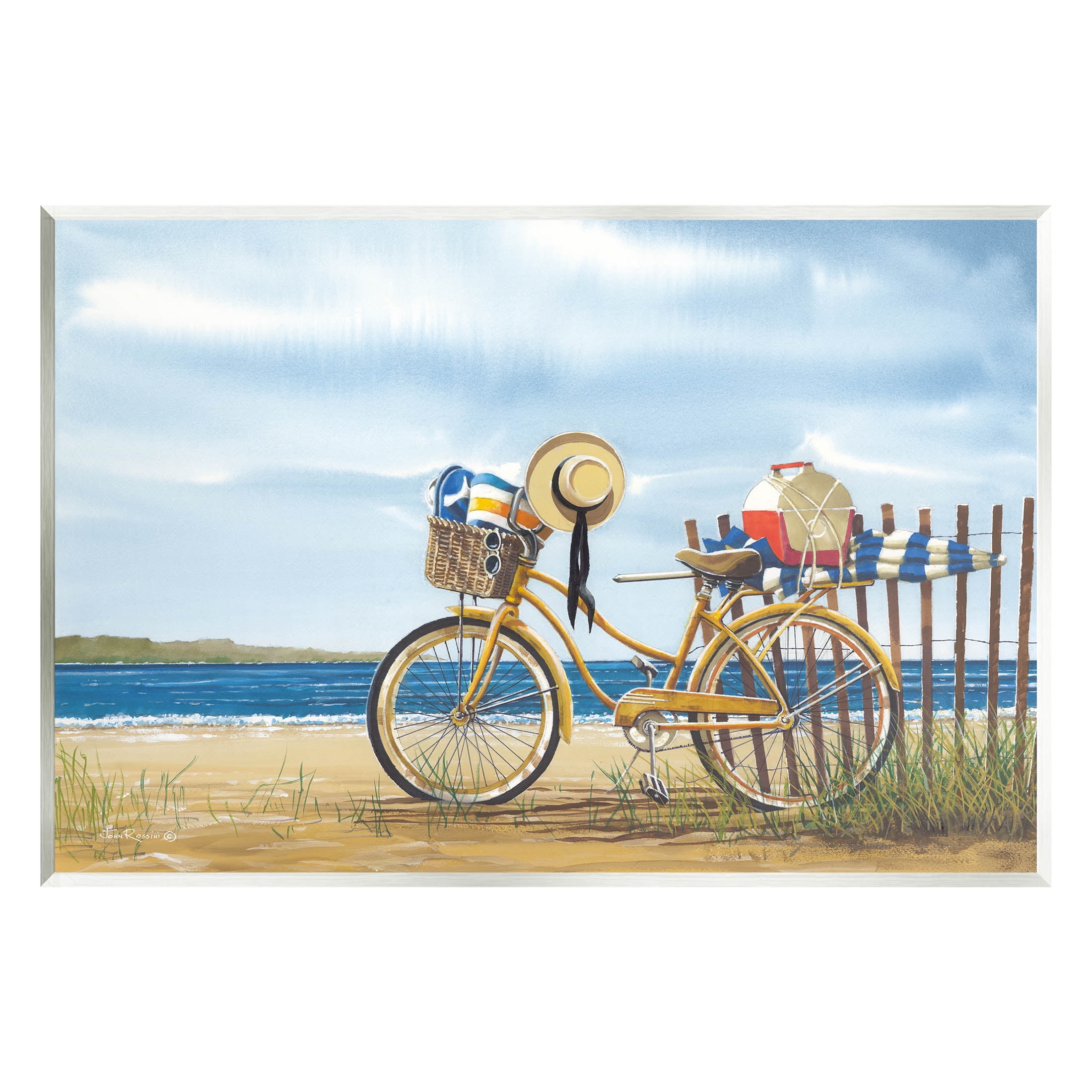 Summer Bike Beach Day Waves Coastal Painting Unframed Art Print Wall Art