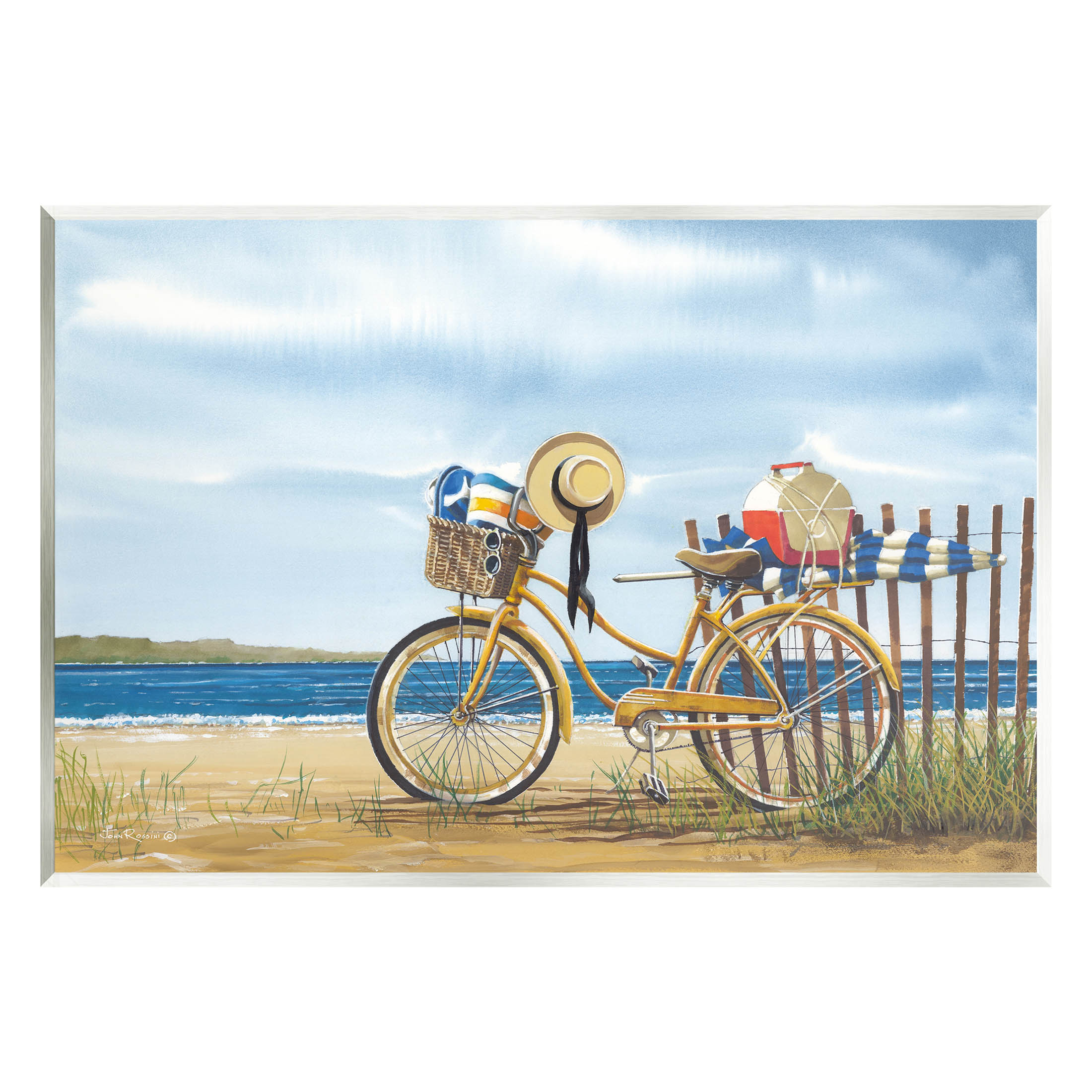 Summer Bike Beach Day Waves Coastal Painting Unframed Art Print Wall Art