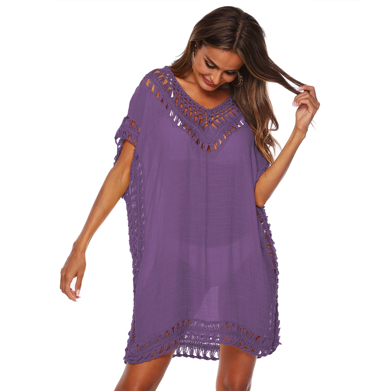Summer Bikini Cover-Ups Swimwear Beach Dress for Women(Purple ...
