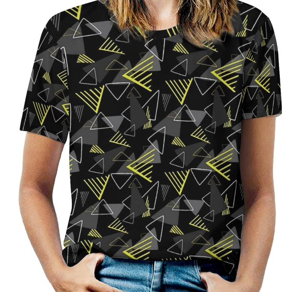 Summer Black And White Geo Print T-Shirts Geomatric Patchwork Casual T Shirt Women Short-Sleeve Vintage Big Size Tee Shi