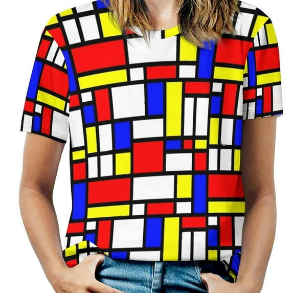 Summer Black And White Geo Print T-Shirts Geomatric Patchwork Casual T Shirt Women Short-Sleeve Vintage Big Size Tee Shi