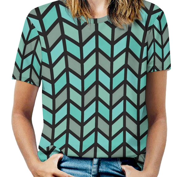 Summer Black And White Geo Print T-Shirts Geomatric Patchwork Casual T Shirt Women Short-Sleeve Vintage Big Size Tee Shi