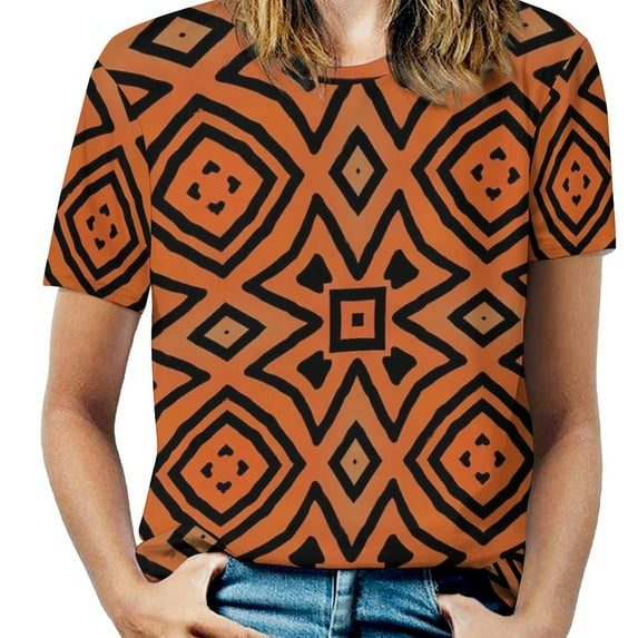 Summer Black And White Geo Print T-Shirts Geomatric Patchwork Casual T Shirt Women Short-Sleeve Vintage Big Size Tee Shi