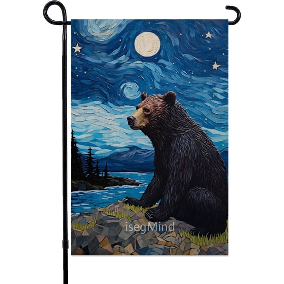 Summer Black Bear Small Vertical Garden Flag Double Sided Rustic Farmland Linen Yard Lawn Outdoor Decor 12x18 Inch