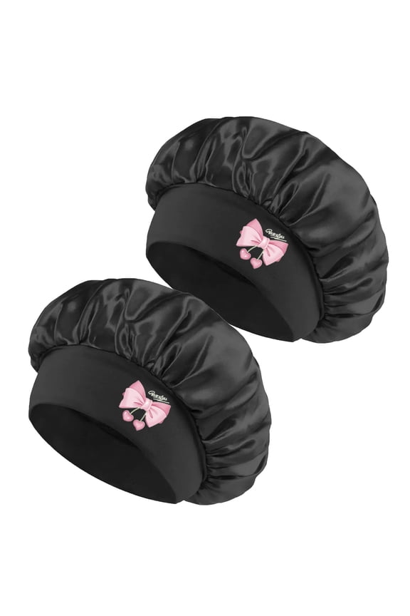 Summer Black Hair Bonnet for Women Sleeping Satin Single Layer ,2Pack