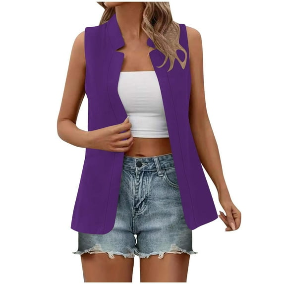 Summer Blazer Suit Vest Jacket Woman Sleeveless Open Front Cardigan Dressy Casual Business Office Workwear (XX-Large, Purple)