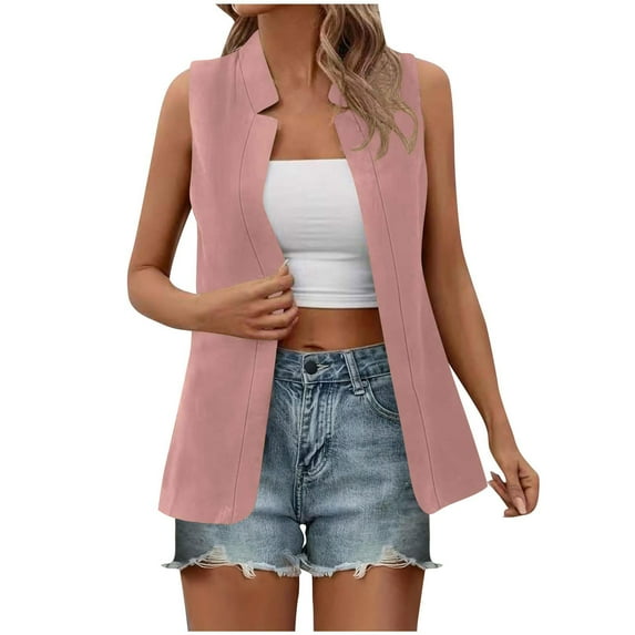 Summer Blazer Suit Vest Jacket for Women Sleeveless Open Front Cardigan Dressy Casual Business Office Workwear (X-Large, Pink)