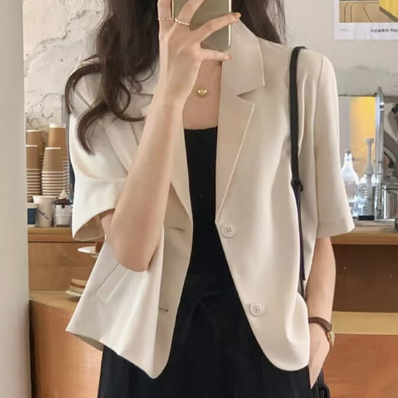 Summer Blazers Women Simple Leisure Loose Korean Style Youth Single Breasted Black L YIWEI