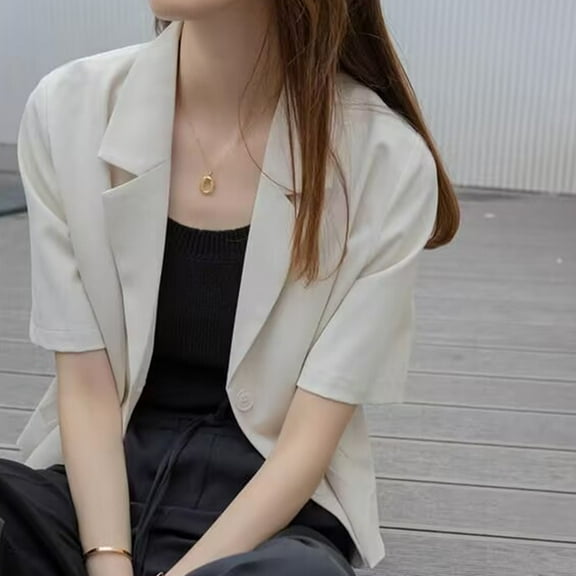 Summer Blazers Women Simple Leisure Loose Korean Style Youth Single Breasted Green S YIWEI