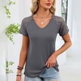 thumbnail image 1 of Summer Blouses Fashion Sawvnm Women‘s Casual Fashion Solid Color Summer V-Neck Short Sleeve Blouses Shirts Top Gifts for Women Gray M, 1 of 9