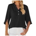 thumbnail image 1 of Summer Blouses for Women 2024 Trendy,Women Fashion Solid Casual V Neck Button Down Mid Sleeve Chiffon Top T Shirt,Shirts for Women(Size:M), 1 of 5