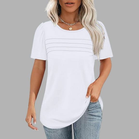 Summer Blouses for Women Short Sleeve T Shirts for Women Womens Tops Dressy Casual Solid Tops Plus Size Tops for Women
