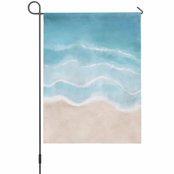 Summer Blue Beach Garden Flag 12 x 18 Inches, Coastal Nautical Watercolor Gradient Ocean Waves Weather Proof Outdoor Patio Flags Double Sided Small Garden Decoration for Yard Outside Home
